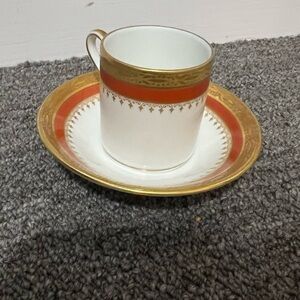 Vintage Richard Ginori Italy Espresso Mug Cup & Saucer Regal Orange Gilt